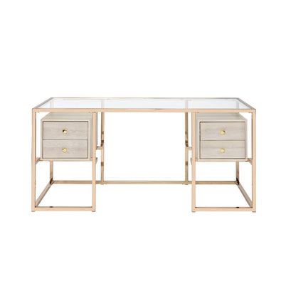 Huyana Writing Desk 92945 Clear Glass Top & Gold Finish | Acme