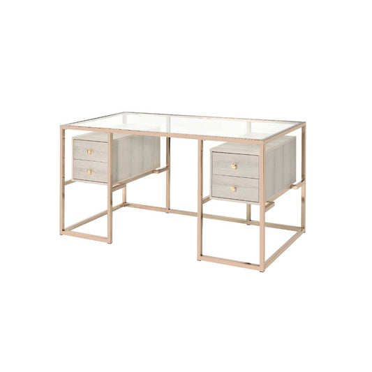 Huyana Writing Desk 92945 Clear Glass Top & Gold Finish | Acme