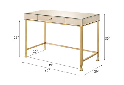 Canine Writing Desk 92977 Smoky Mirrored and Champagne Finish | Acme