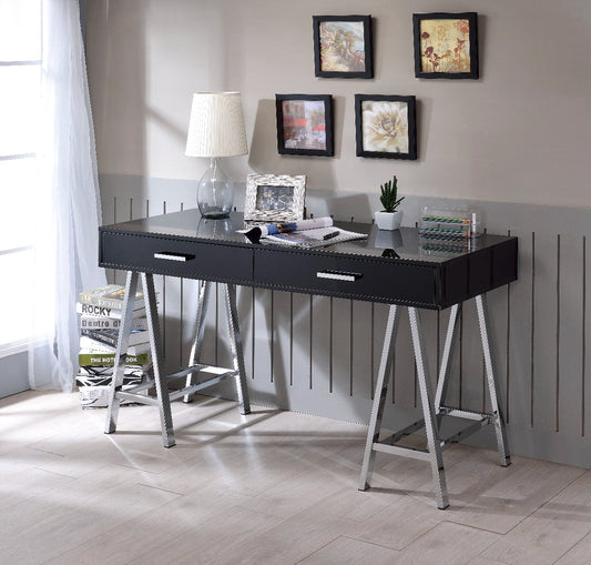 Coleen Writing Desk W/USB 93045 Black High Gloss & Chrome Finish | Acme