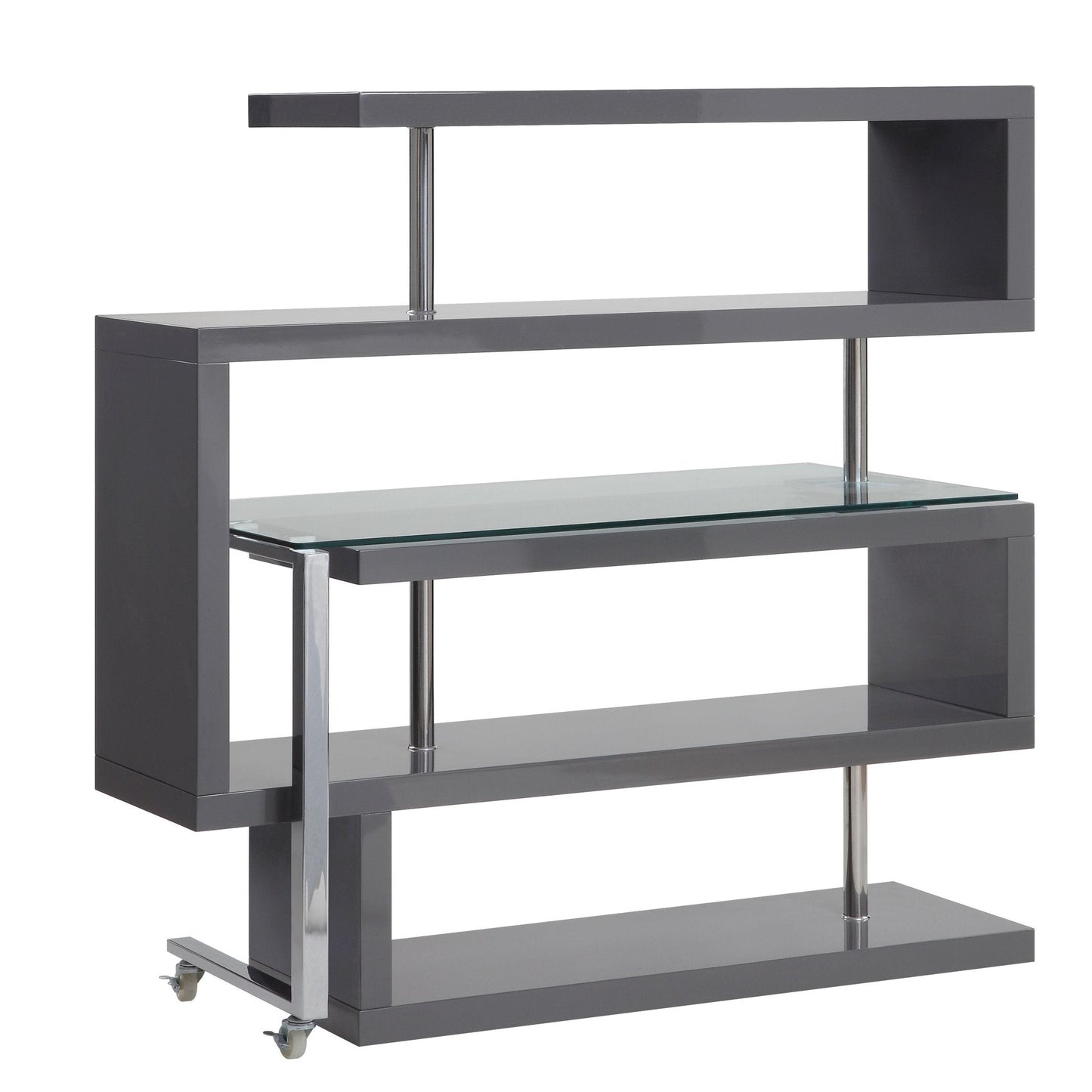 Buck II Writing Desk W/Bookshelf 93181 Clear Glass, Chrome & Gray High Gloss Finish | Acme