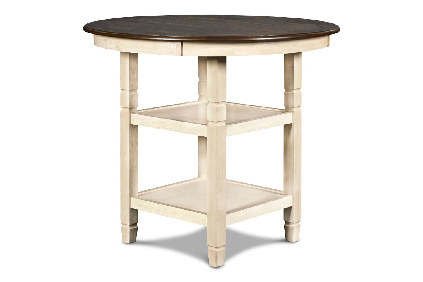 Prairie Point Round Counter Table with Shelves - Charming Cottage White & Oak Finish for 4 People