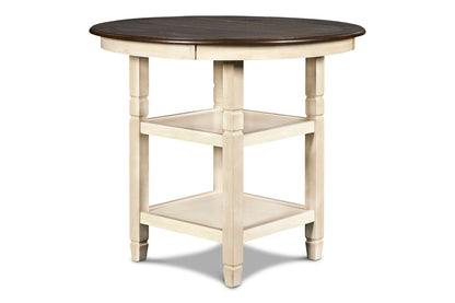 Prairie Point Round Counter Table with Shelves - Charming Cottage White & Oak Finish for 4 People