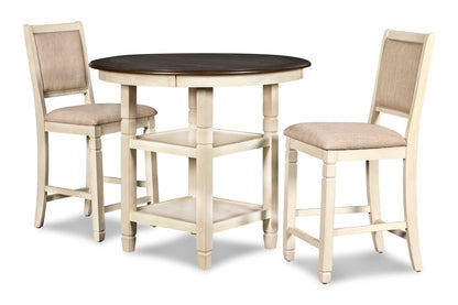 Prairie Point Round Counter Table with Shelves - Charming Cottage White & Oak Finish for 4 People