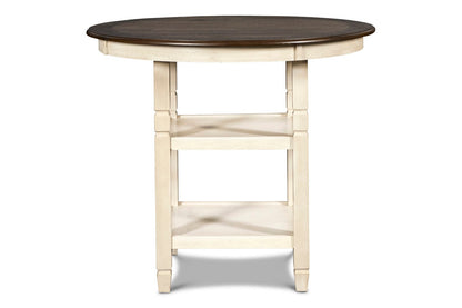 Prairie Point Round Counter Table with Shelves - Charming Cottage White & Oak Finish for 4 People