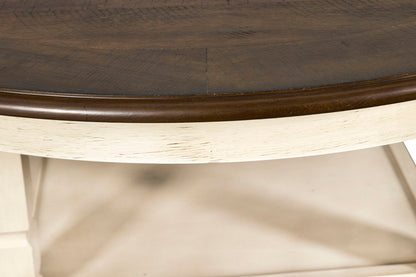 Prairie Point Round Counter Table with Shelves - Charming Cottage White & Oak Finish for 4 People
