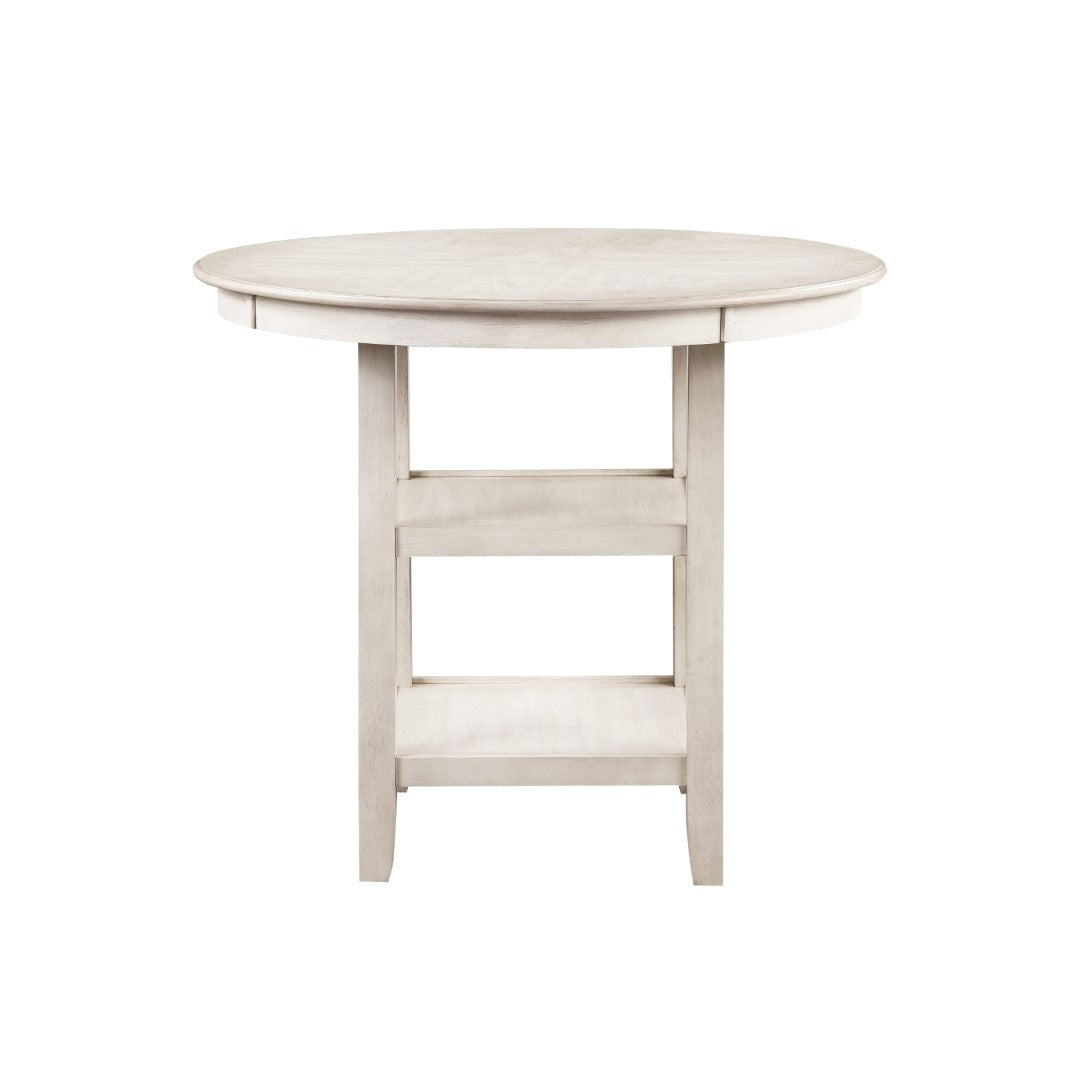 Amy 5 Pc Counter Dining Set - Stylish Round Table & 4 Upholstered Chairs in White Bisque Finish