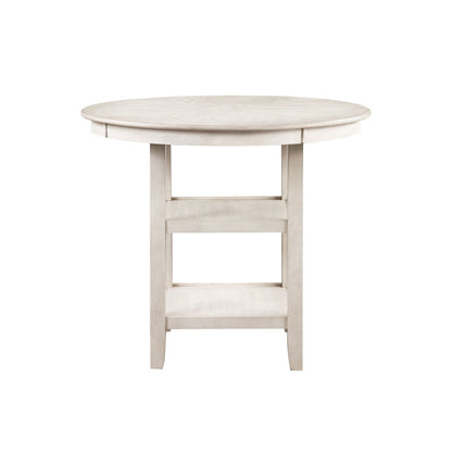 Amy 5 Pc Counter Dining Set - Stylish Round Table & 4 Upholstered Chairs in White Bisque Finish