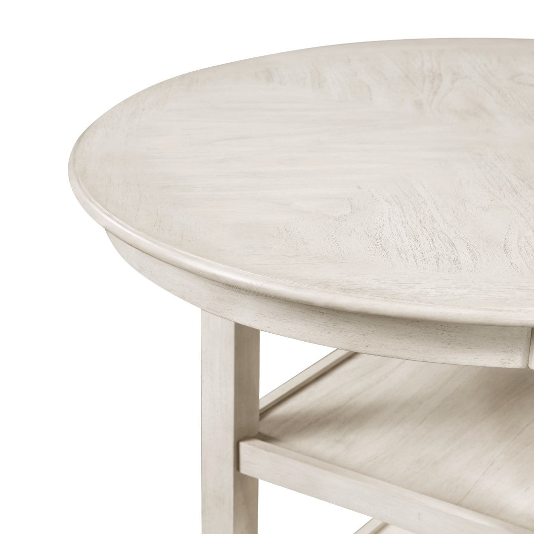 Amy 5 Pc Counter Dining Set - Stylish Round Table & 4 Upholstered Chairs in White Bisque Finish