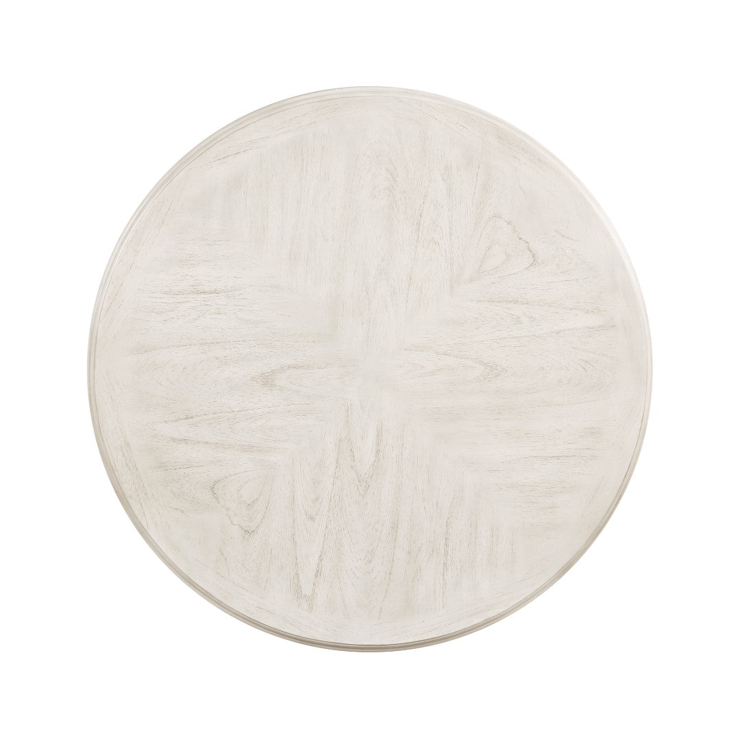 Amy 5 Pc Counter Dining Set - Stylish Round Table & 4 Upholstered Chairs in White Bisque Finish