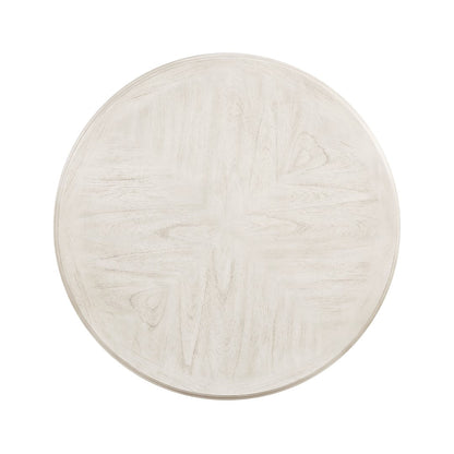 Amy 5 Pc Counter Dining Set - Stylish Round Table & 4 Upholstered Chairs in White Bisque Finish