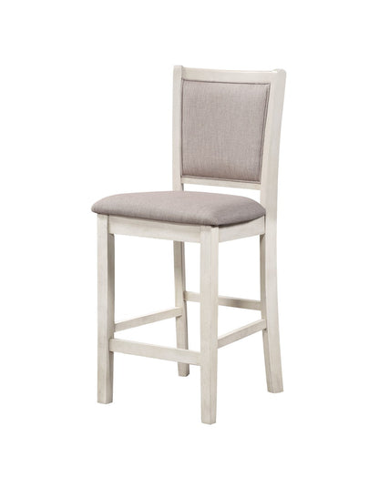 Amy 5 Pc Counter Dining Set - Stylish Round Table & 4 Upholstered Chairs in White Bisque Finish