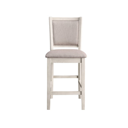 Amy 5 Pc Counter Dining Set - Stylish Round Table & 4 Upholstered Chairs in White Bisque Finish