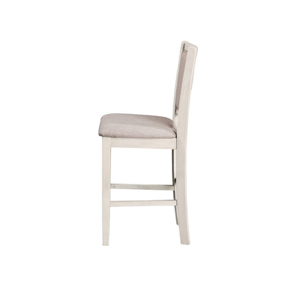 Amy 5 Pc Counter Dining Set - Stylish Round Table & 4 Upholstered Chairs in White Bisque Finish