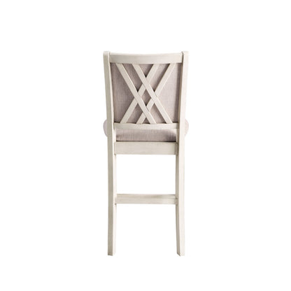 Amy 5 Pc Counter Dining Set - Stylish Round Table & 4 Upholstered Chairs in White Bisque Finish