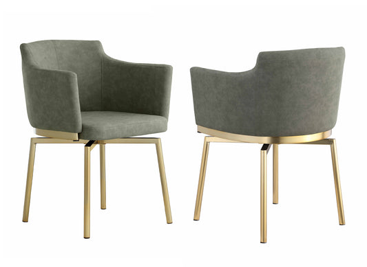 Contemporary Club Arm Chair w/ Golden Legs & Memory Swivel - 2 per box | Chintaly - DUSTY-AC-GLD-OLV