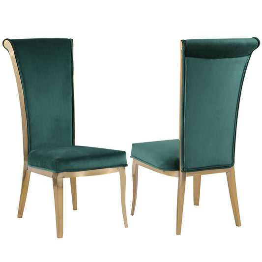 High Back Side Chair w/ Golden Frame - 2 Per Box | Chintaly - JOY-SC-GRN-BGL