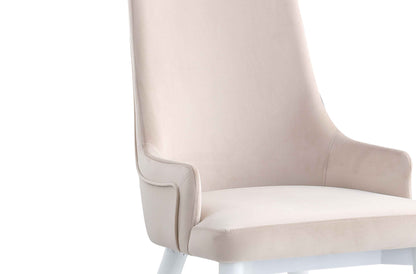 Modern Side Chair w/ Wooden Legs & Brass Back Handle - 2 Per Box | Chintaly - JUDY-SC-WHT-BGE