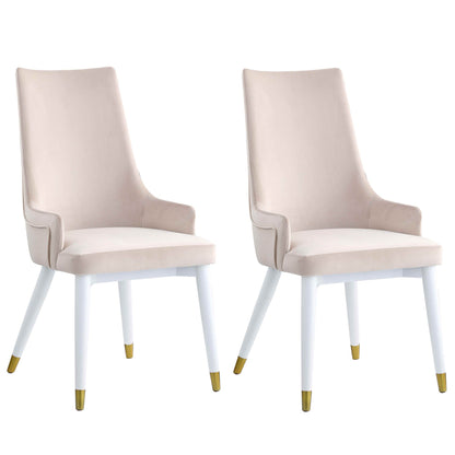 Modern Side Chair w/ Wooden Legs & Brass Back Handle - 2 Per Box | Chintaly - JUDY-SC-WHT-BGE
