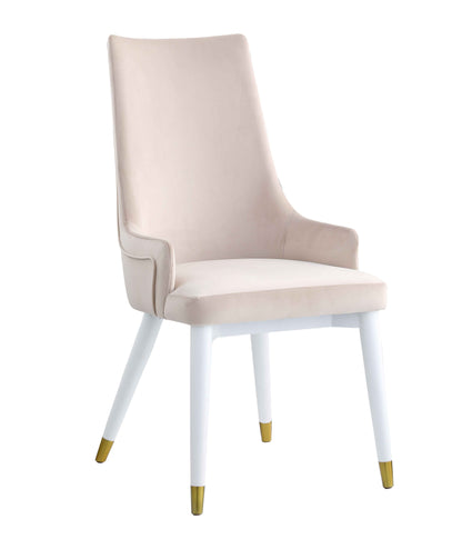 Modern Side Chair w/ Wooden Legs & Brass Back Handle - 2 Per Box | Chintaly - JUDY-SC-WHT-BGE