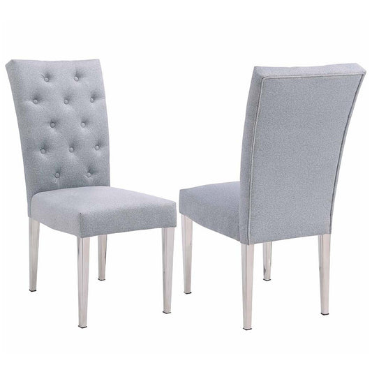 Button Tufted Back Side Chair w/ Steel Legs - 2 Per Box | Chintaly - KERRY-SC-POL-GRY