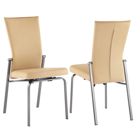 Contemporary Motion-Back Side Chair w/ Brushed Steel Frame - 2 per box | Chintaly - MOLLY-SC-BGE