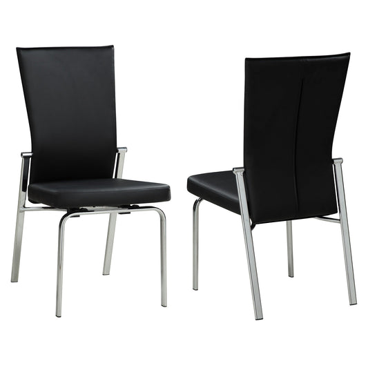 Contemporary Motion-Back Leather Upholstered Side Chair w/ Chrome Frame - 2 per box | Chintaly - MOLLY-SC-BLK-LTH