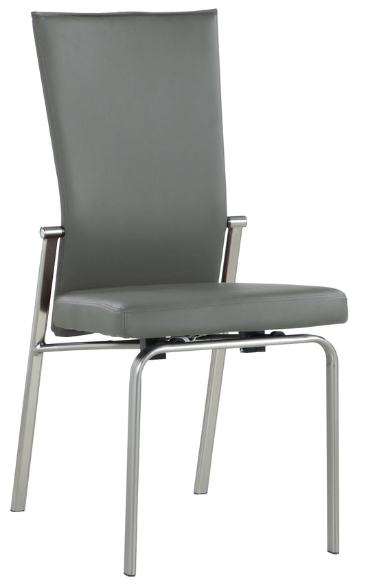Contemporary Motion-Back Side Chair w/ Brushed Steel Frame - 2 per box | Chintaly - MOLLY-SC-GRY-BSH