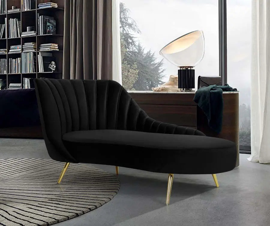 Margo Velvet Chaise Lounge In Black - 622Black-Chaise | Meridian