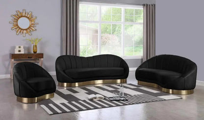 Shelly Velvet Chaise In Black - 623Black-Chaise | Meridian
