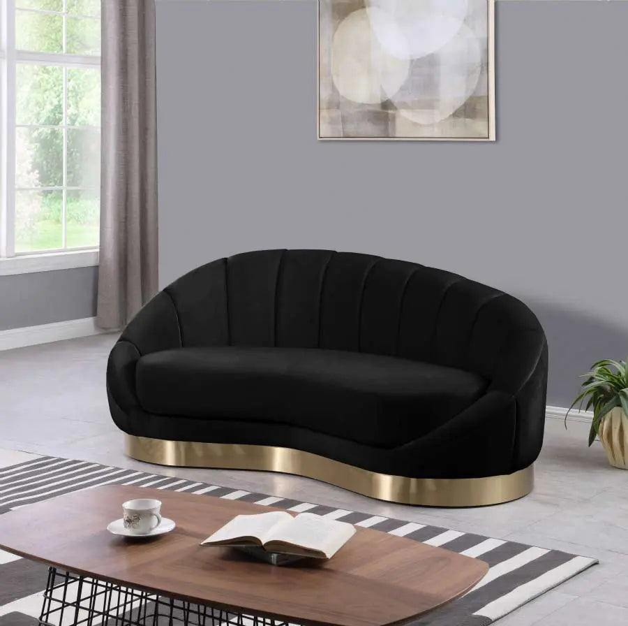Shelly Velvet Chaise In Black - 623Black-Chaise | Meridian