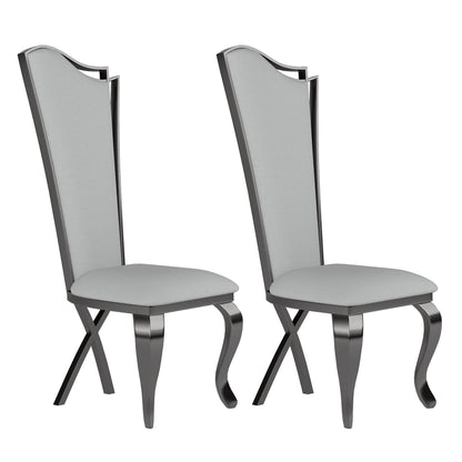 Contemporary Tall-Back Side Chair w/ Cabriole Legs - 2 per box | Chintaly - NADIA-SC-GRY-BKC