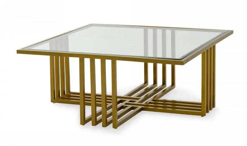 Modrest Kodiak Glam Clear Glass And Gold Glass Coffee Table Vgodlz-210Rc