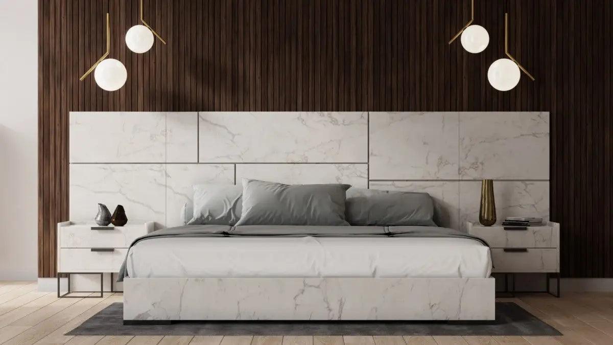 Nova Domus Marbella Italian Modern White Marble Bed W2 Nightstands Vgacmarbella-Bed