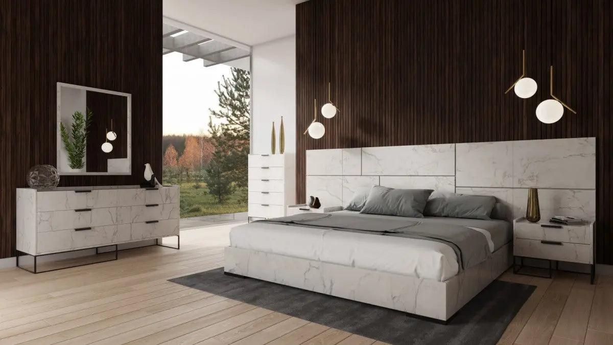 Nova Domus Marbella Italian Modern White Marble Bed W2 Nightstands Vgacmarbella-Bed