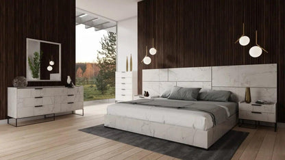 Nova Domus Marbella Italian Modern White Marble Bed W2 Nightstands Vgacmarbella-Bed