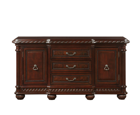 Antoinette Buffet - Elegant Cherry Finish Server with Ample Storage & Intricate Details for Dining