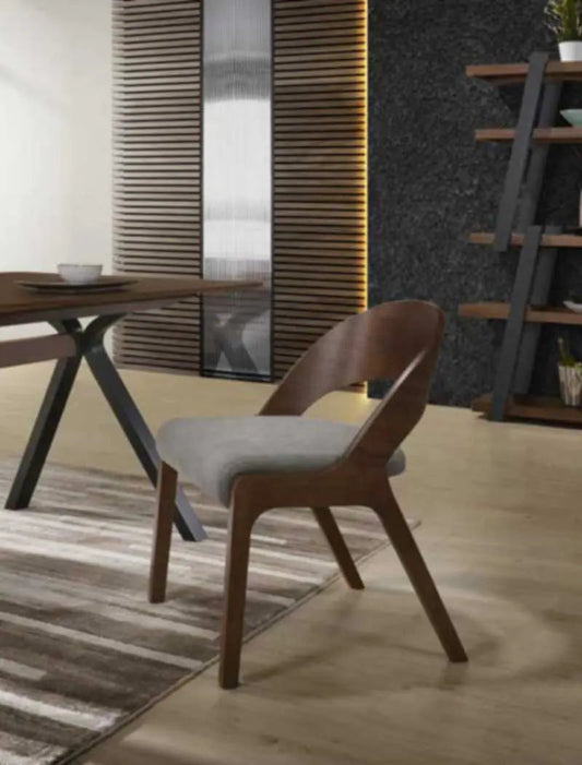 Modrest Runyon Modern Walnut & Grey Fabric Dining Chair (Set Of 2) Vgmami-836-Gry
