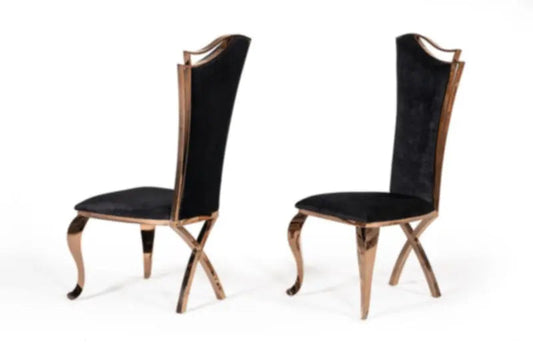 Modrest Bonnie Transitional Black Velvet & Rosegold Dining Chair (Set Of 2) Vgzay906-Blk